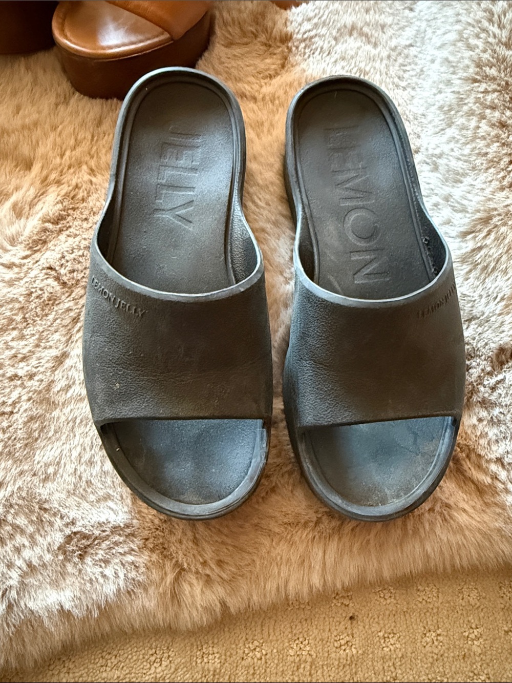 Lemon Jelly Black Slide Sandals with Embossed Logo